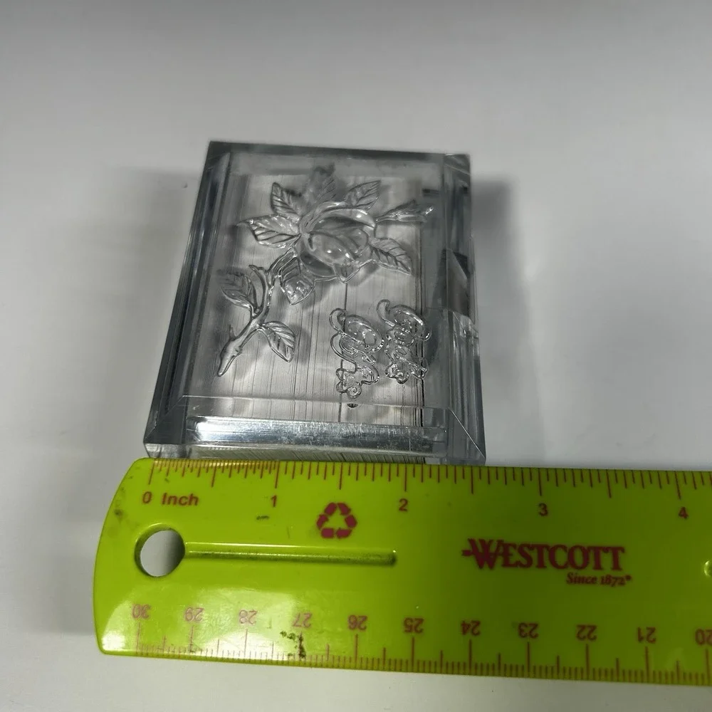 Vintage Warner Press Lucite Scripture Box Clear Rose Floral Hong Kong Gifts